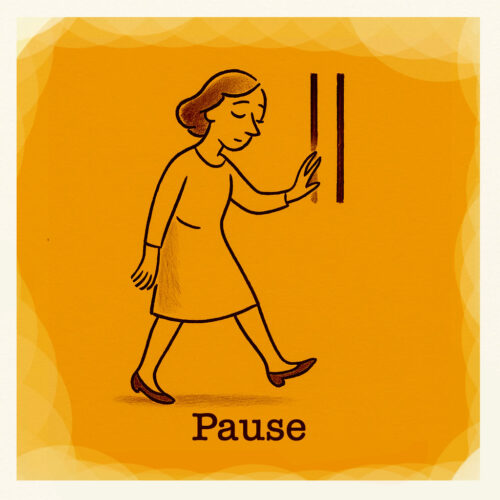 woman hitting pause button