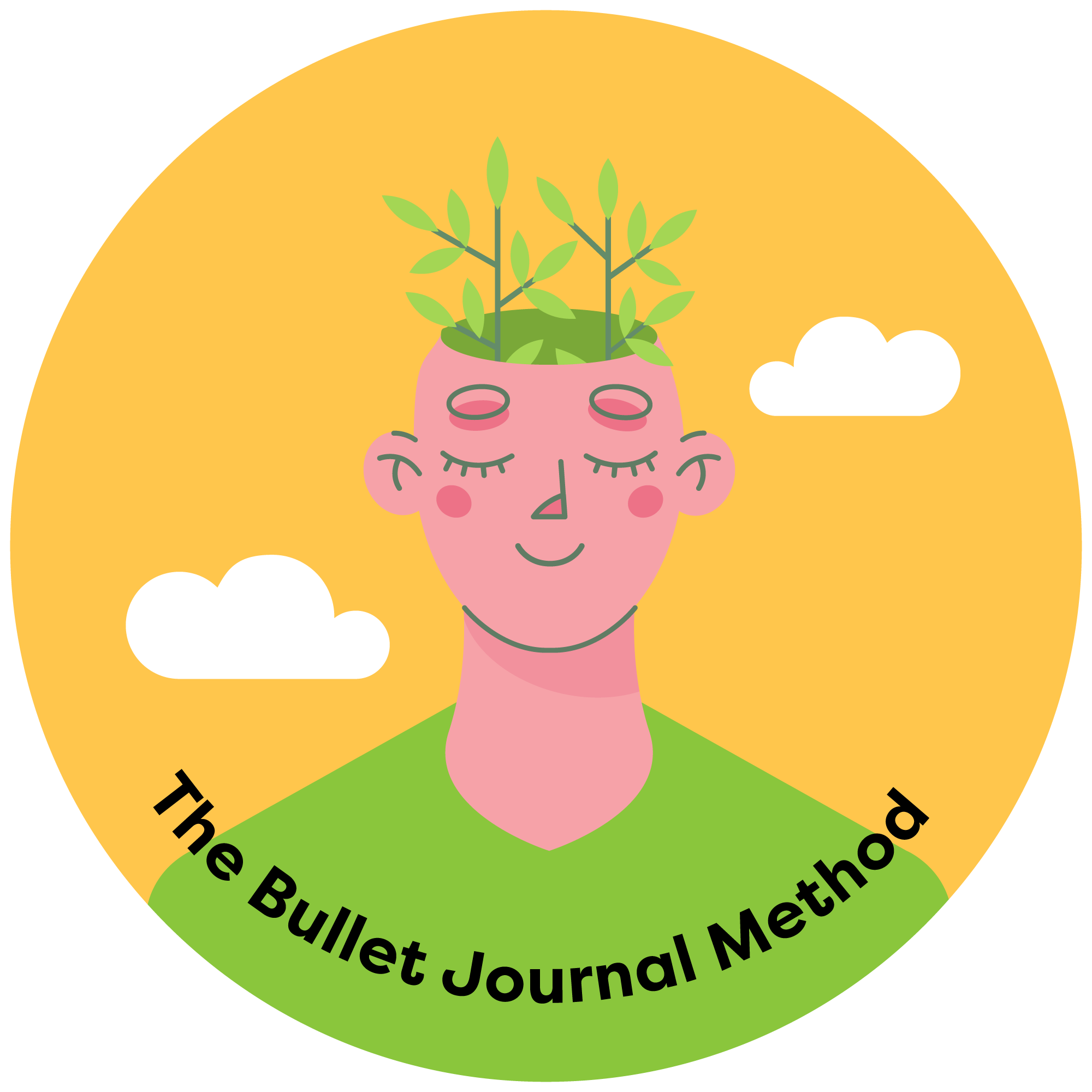 The Bullet Journal Method, smiling figure with green shoots growing out of their head